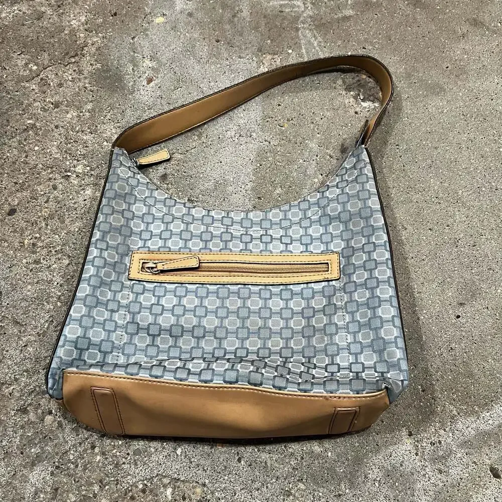 Nine West Blue Geometric Print Canvas Shoulder Bag